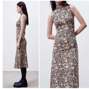 ZARA FLORAL JACQUARD KNIT MIDI DRESS